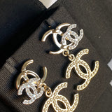 CHANEL Earrings Chanel Triple CC Pearly White Earrings Light Gold and Silver - Redeluxe