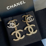 CHANEL Earrings Chanel Triple CC Pearly White Earrings Light Gold and Silver - Redeluxe