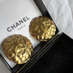 CHANEL Earrings Chanel Vintage 1990's CC Clip-On Gold Earring - Redeluxe