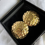 CHANEL Earrings Chanel Vintage 1990's CC Clip-On Gold Earring - Redeluxe