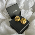 CHANEL Earrings Chanel Vintage CC Quilted Clip On Gold Tone Earrings - Redeluxe