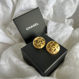 CHANEL Earrings Chanel Vintage CC Quilted Clip On Gold Tone Earrings - Redeluxe