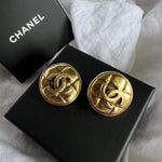 CHANEL Earrings Chanel Vintage CC Quilted Clip On Gold Tone Earrings - Redeluxe