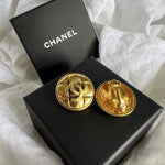 CHANEL Earrings Chanel Vintage CC Quilted Clip On Gold Tone Earrings - Redeluxe