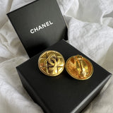 CHANEL Earrings Chanel Vintage CC Quilted Clip On Gold Tone Earrings - Redeluxe