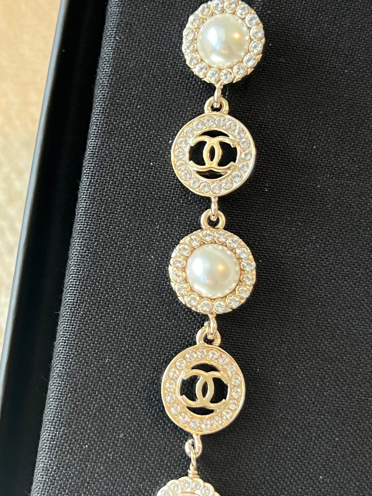 CHANEL Earrings Crystal & Pearl CC Dangle Earrings - Redeluxe