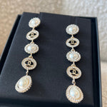 CHANEL Earrings Crystal & Pearl CC Dangle Earrings - Redeluxe