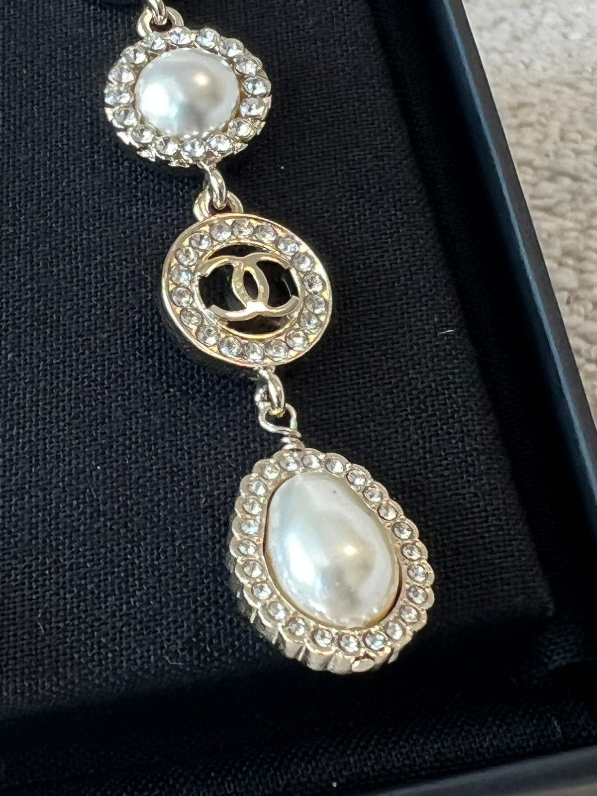 CHANEL Earrings Crystal & Pearl CC Dangle Earrings - Redeluxe