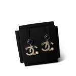 CHANEL Earrings Gold 22B CC Dangle Earrings Golden, Pearly White, Crystal and Black/Navy - Redeluxe