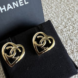 CHANEL Earrings Gold 22P Chanel CC Heart Small Earrings Light Gold - Redeluxe