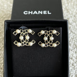 CHANEL Earrings Gold 22P Gold Black Crystal Pearl Earrings - Redeluxe