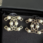 CHANEL Earrings Gold 22P Gold Black Crystal Pearl Earrings - Redeluxe