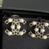 CHANEL Earrings Gold 22P Gold Black Crystal Pearl Earrings - Redeluxe