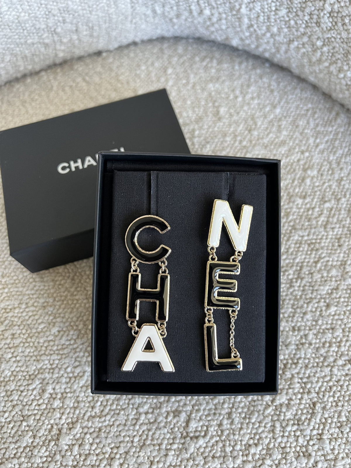CHANEL Earrings Gold Cha-nel  Earrings Black, White and Gold - Redeluxe