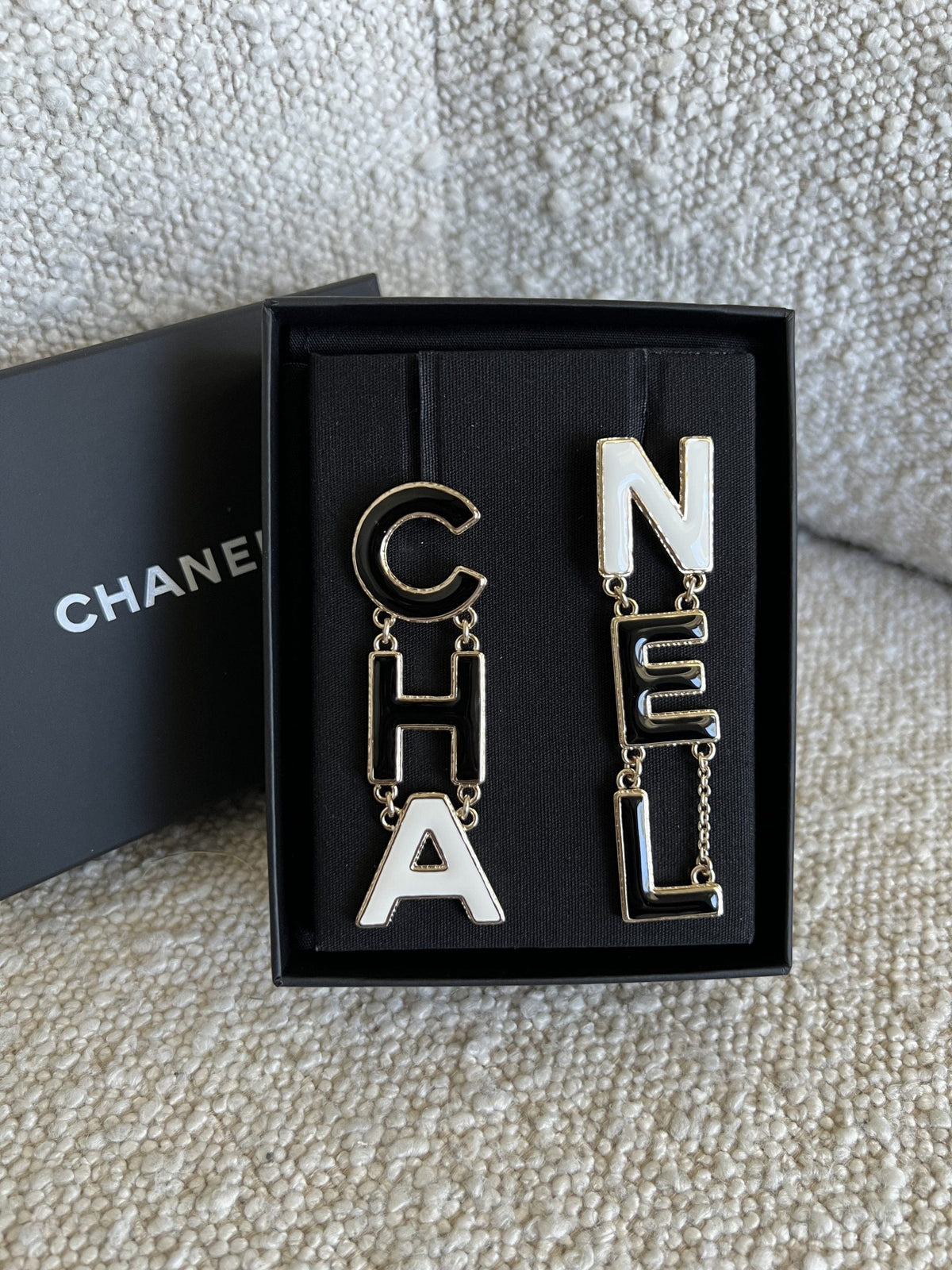 CHANEL Earrings Gold Cha-nel  Earrings Black, White and Gold - Redeluxe