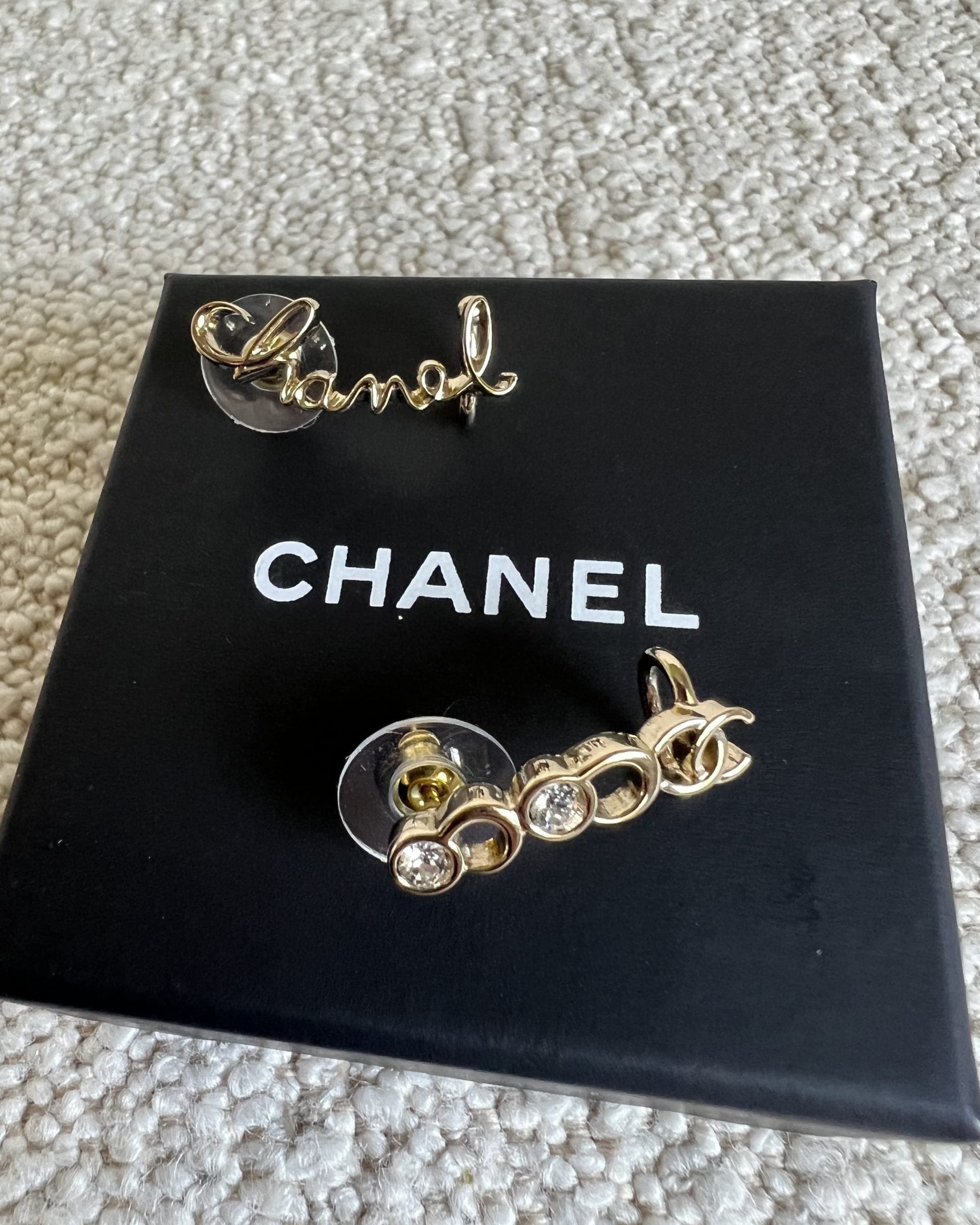 CHANEL Earrings Gold Chanel and Crystal Earrings Light Gold - Redeluxe