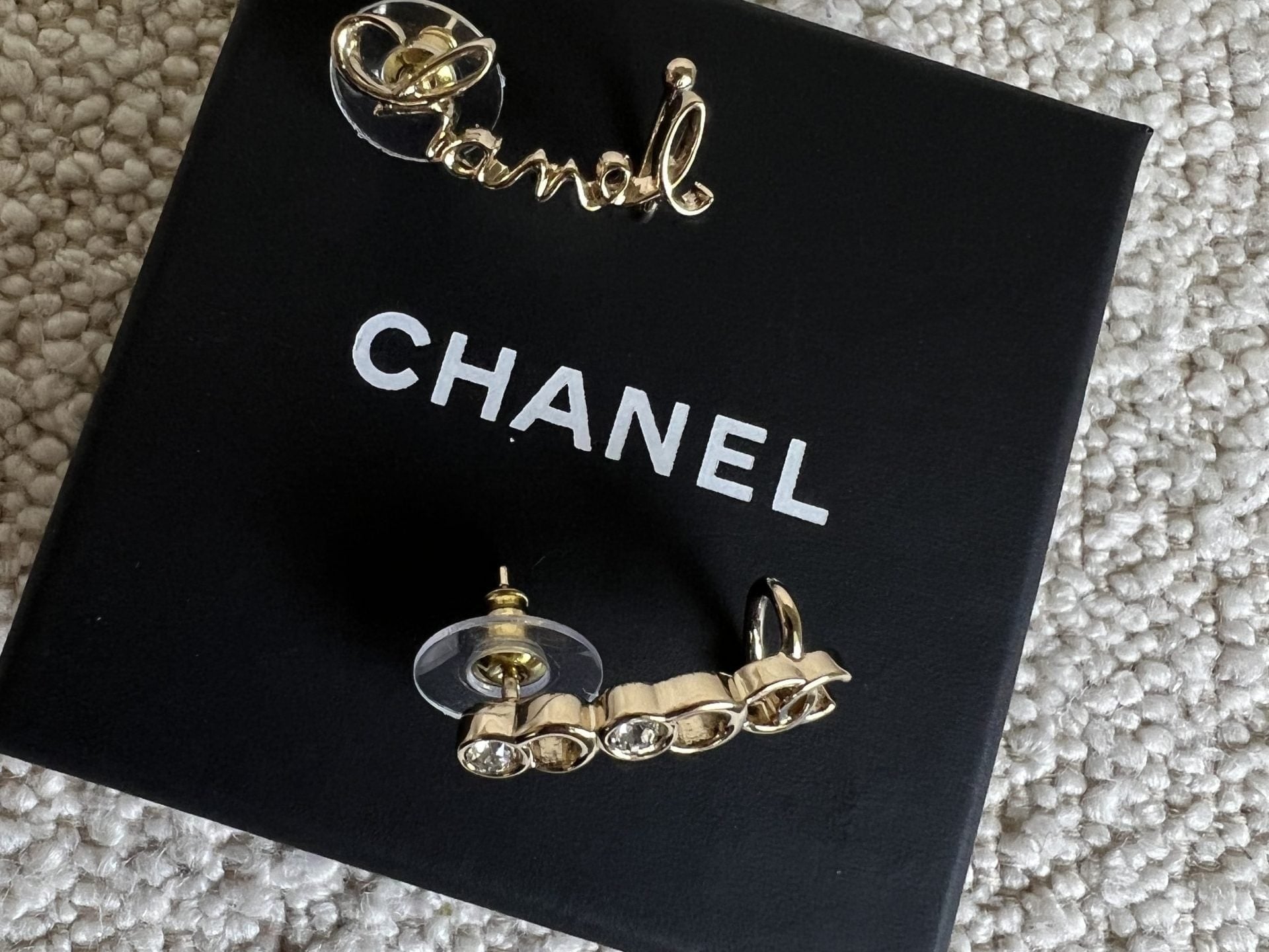 CHANEL Earrings Gold Chanel and Crystal Earrings Light Gold - Redeluxe