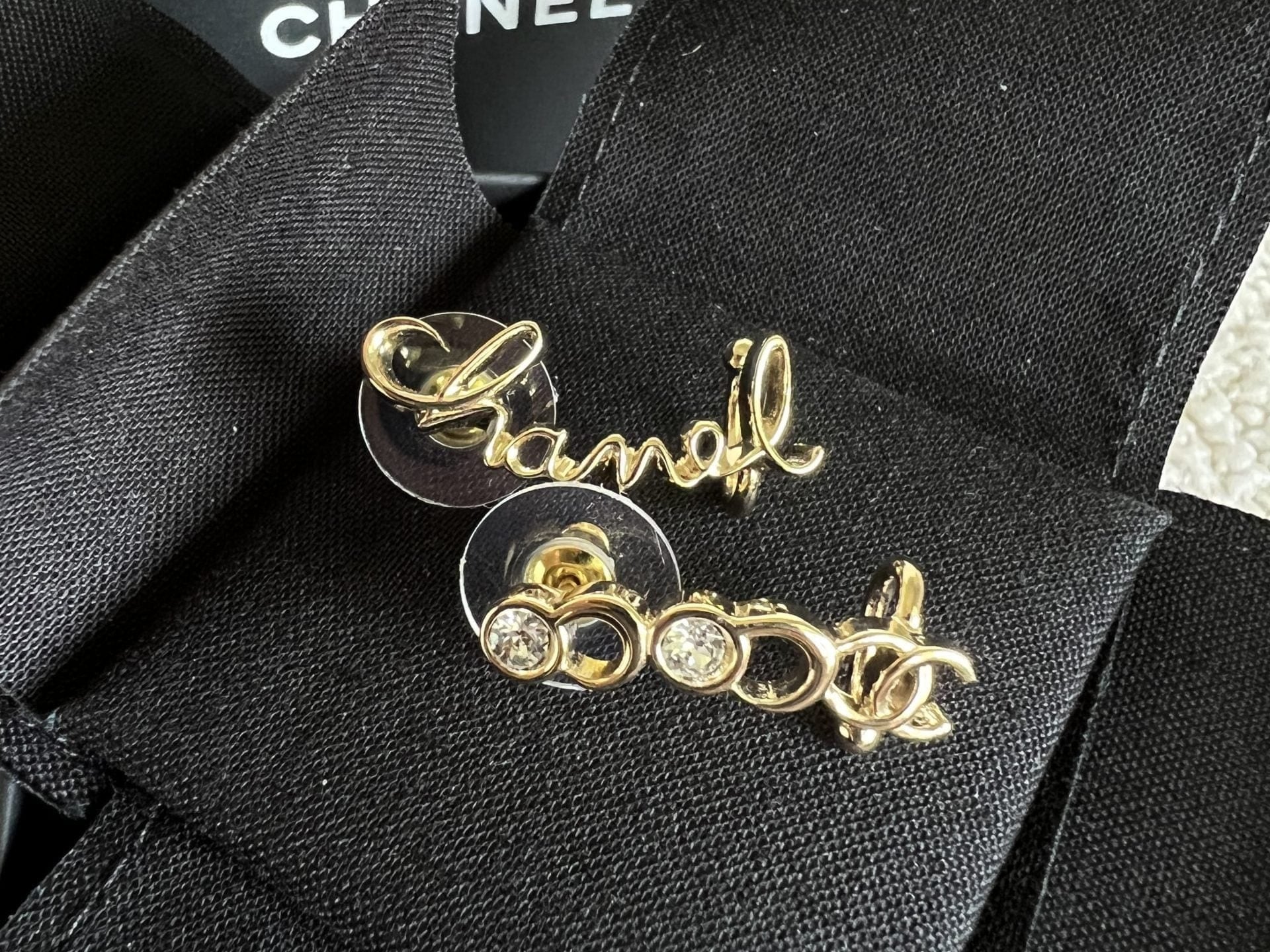 CHANEL Earrings Gold Chanel and Crystal Earrings Light Gold - Redeluxe