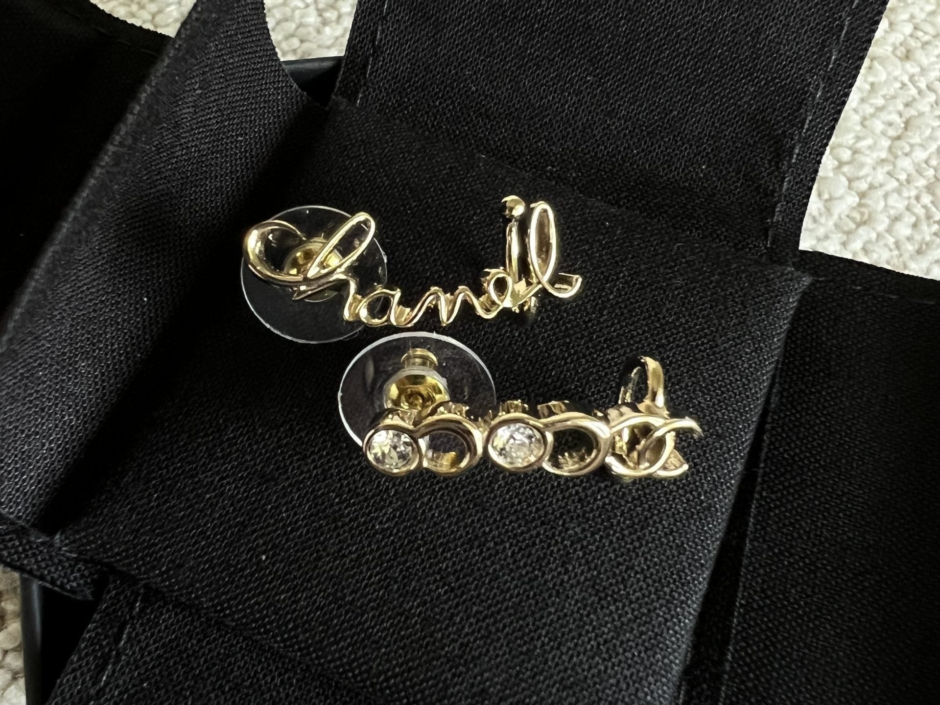 CHANEL Earrings Gold Chanel and Crystal Earrings Light Gold - Redeluxe