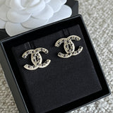 CHANEL Earrings Gold Chanel CC Crystal and Dark Pearl Earrings - Redeluxe