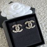CHANEL Earrings Gold Chanel CC Crystal and Dark Pearl Earrings - Redeluxe