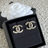 CHANEL Earrings Gold Chanel CC Crystal and Dark Pearl Earrings - Redeluxe