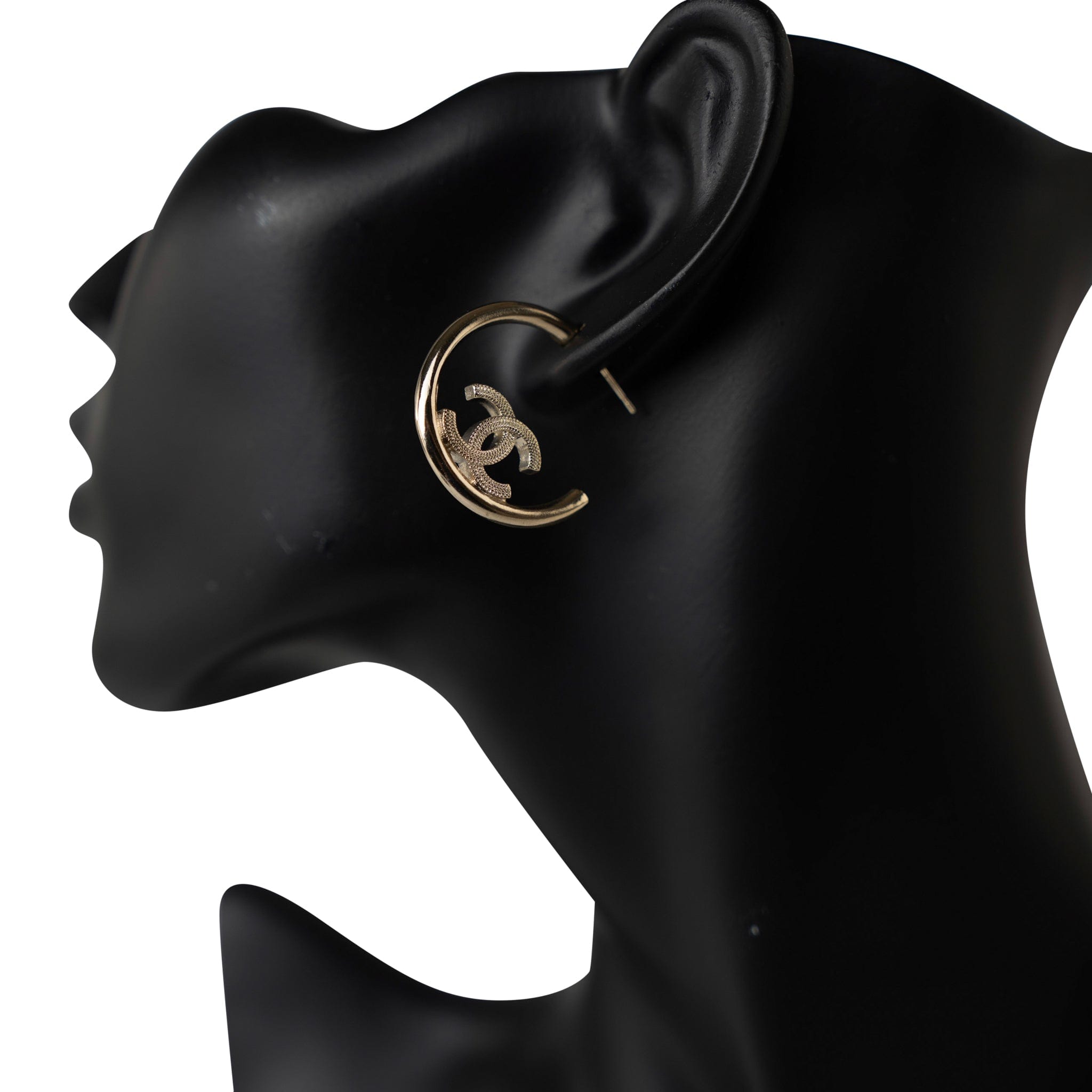 CHANEL Earrings Gold Chanel CC Light Gold Hoop Earrings - Redeluxe