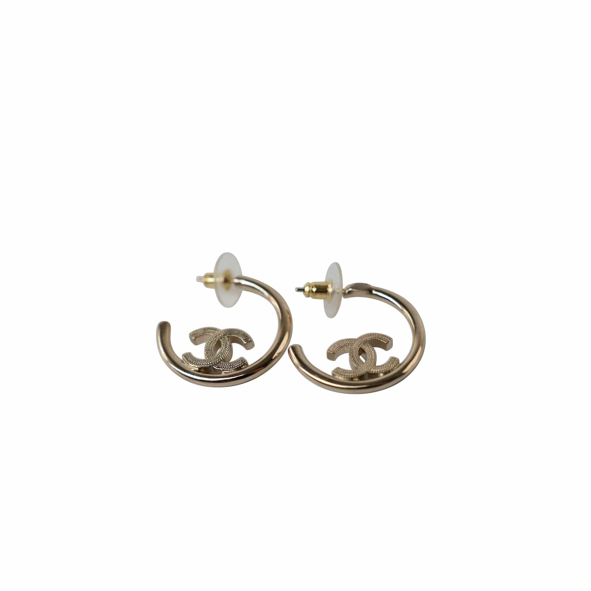 CHANEL Earrings Gold Chanel CC Light Gold Hoop Earrings - Redeluxe