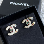 CHANEL Earrings Gold Chanel CC Multicolor/Pearly Earrings - Redeluxe
