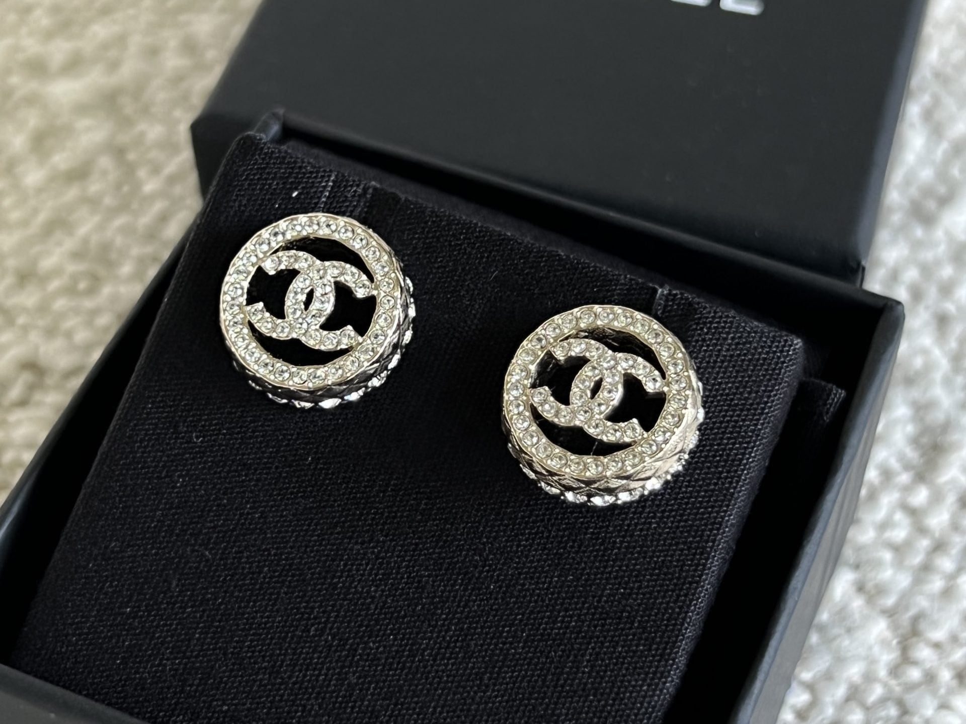 CHANEL Earrings Gold Chanel Gold Crystal Circle Round CC Earrings - Redeluxe