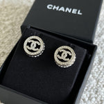 CHANEL Earrings Gold Chanel Gold Crystal Circle Round CC Earrings - Redeluxe
