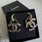 CHANEL Earrings Gold Chanel Woven Chain CC Drop Earring - Redeluxe