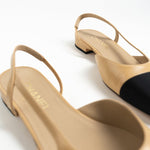 CHANEL Flats Chanel Black Beige Cap Toe Slingback Flats- Size 38.5 - Redeluxe