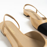 CHANEL Flats Chanel Black Beige Cap Toe Slingback Flats- Size 38.5 - Redeluxe