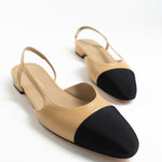 CHANEL Flats Chanel Black Beige Cap Toe Slingback Flats- Size 38.5 - Redeluxe