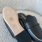 CHANEL Flats Chanel Black Leather CC Pearl Embellished Flat Loafers 40 - Redeluxe