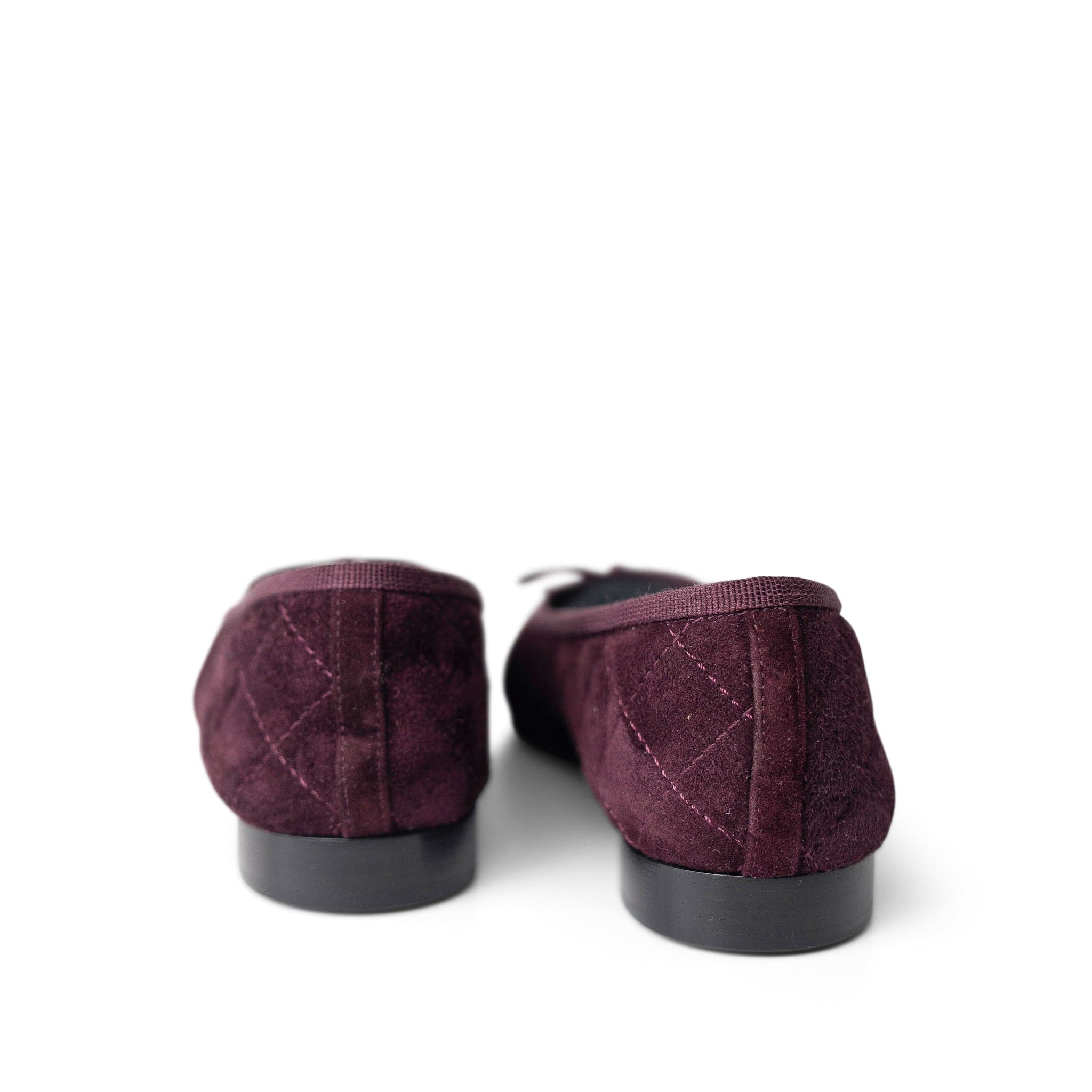 CHANEL Flats Purple 19K CC Suede Ballerina Flats Burgundy 35.5 / 5 - Redeluxe