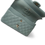 CHANEL Green 22C Dark Green Caviar Quilted Classic Flap Medium Light Gold Hardware - Redeluxe