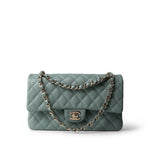 CHANEL Green 22C Dark Green Caviar Quilted Classic Flap Medium Light Gold Hardware - Redeluxe