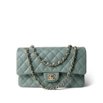 CHANEL Green 22C Dark Green Caviar Quilted Classic Flap Medium Light Gold Hardware - Redeluxe