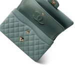 CHANEL Green 22C Dark Green Caviar Quilted Classic Flap Medium Light Gold Hardware - Redeluxe