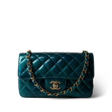 CHANEL Green 23P Multi Tone Green Patent Quilted Mini Rectangular Flap Light Gold Hardware - Redeluxe