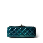 CHANEL Green 23P Multi Tone Green Patent Quilted Mini Rectangular Flap Light Gold Hardware - Redeluxe