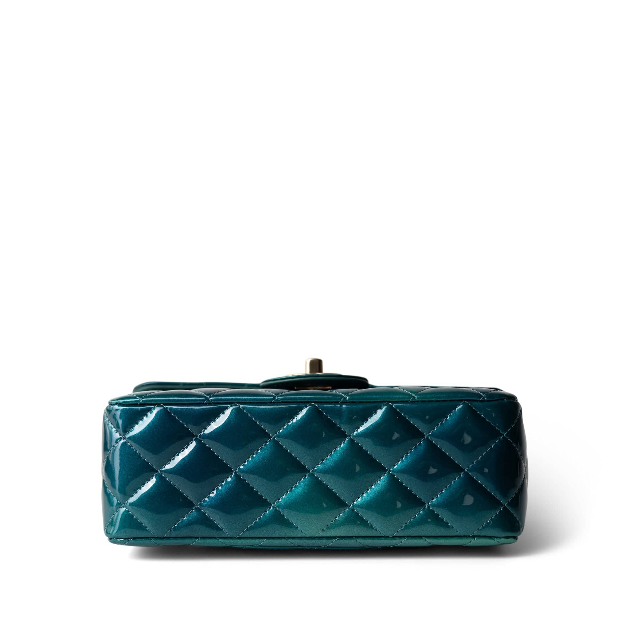 CHANEL Green 23P Multi Tone Green Patent Quilted Mini Rectangular Flap Light Gold Hardware - Redeluxe
