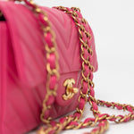 CHANEL Handbag 15s Pink Lambskin Chevron Mini Rectangular Flap Aged Gold Hardware - Redeluxe