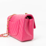 CHANEL Handbag 15s Pink Lambskin Chevron Mini Rectangular Flap Aged Gold Hardware - Redeluxe