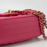 CHANEL Handbag 15s Pink Lambskin Chevron Mini Rectangular Flap Aged Gold Hardware - Redeluxe