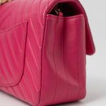 CHANEL Handbag 15s Pink Lambskin Chevron Mini Rectangular Flap Aged Gold Hardware - Redeluxe