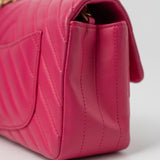 CHANEL Handbag 15s Pink Lambskin Chevron Mini Rectangular Flap Aged Gold Hardware - Redeluxe