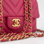 CHANEL Handbag 15s Pink Lambskin Chevron Mini Rectangular Flap Aged Gold Hardware - Redeluxe
